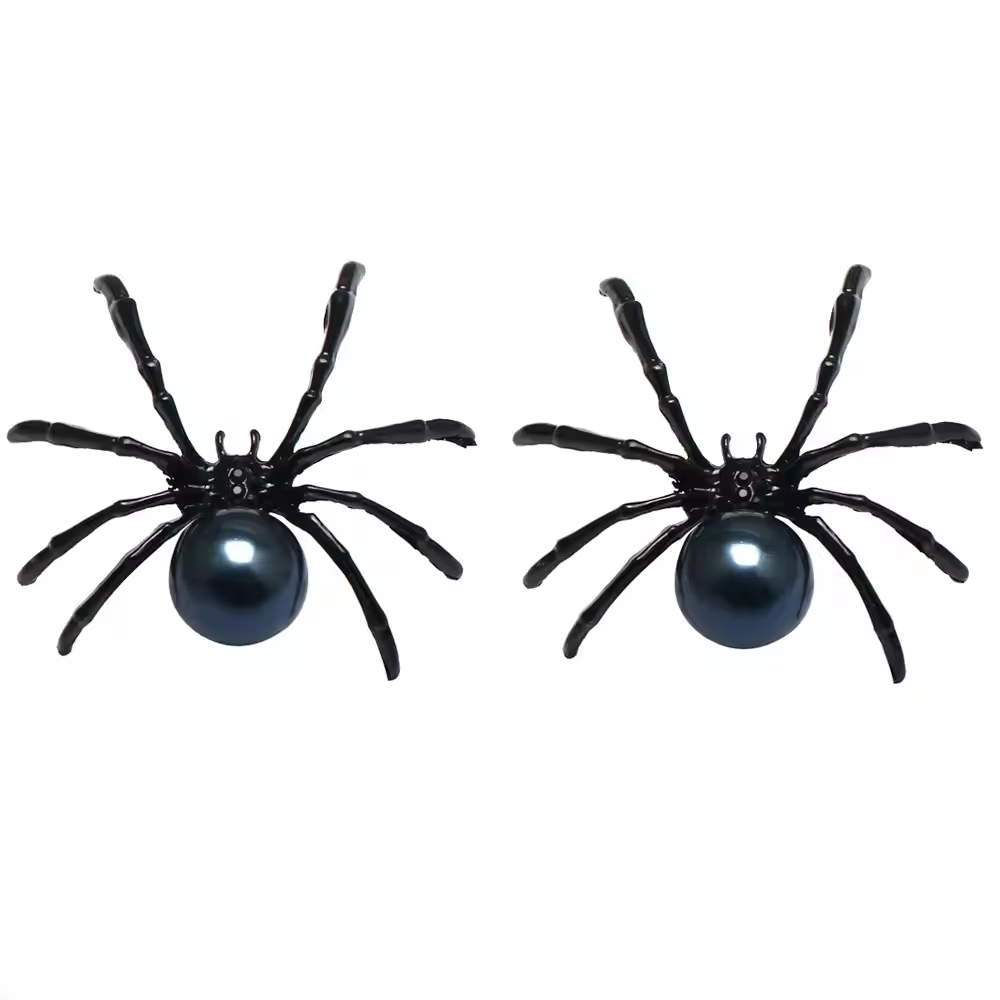 Black Widow Elegance: Dark Punk Pearl Spider Earrings