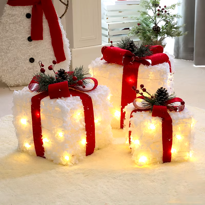 Enchanted Glow: Light-Up Christmas Gift Boxes & Festive Holiday Lighted Snow Elk & Reindeer