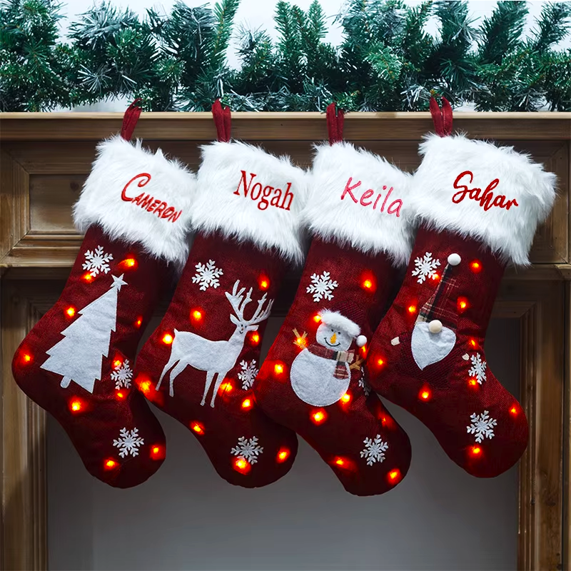 Radiant Glow Personalized Christmas Stockings – Illuminated Holiday Gift Bag