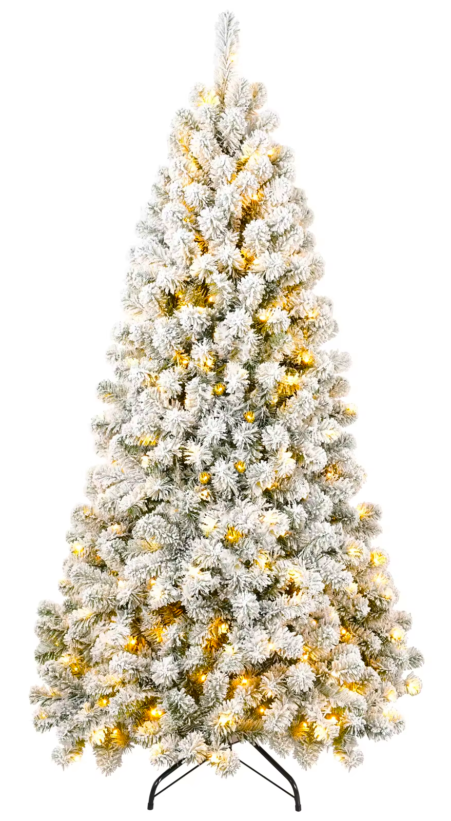 Winter Wonderland Pre-Lit Snow Flocked Christmas Tree - 7.5ft Artificial Pine with 1346 Tips, 8 Light Modes, and Foldable Design