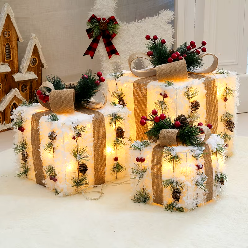 Enchanted Glow: Light-Up Christmas Gift Boxes & Festive Holiday Lighted Snow Elk & Reindeer