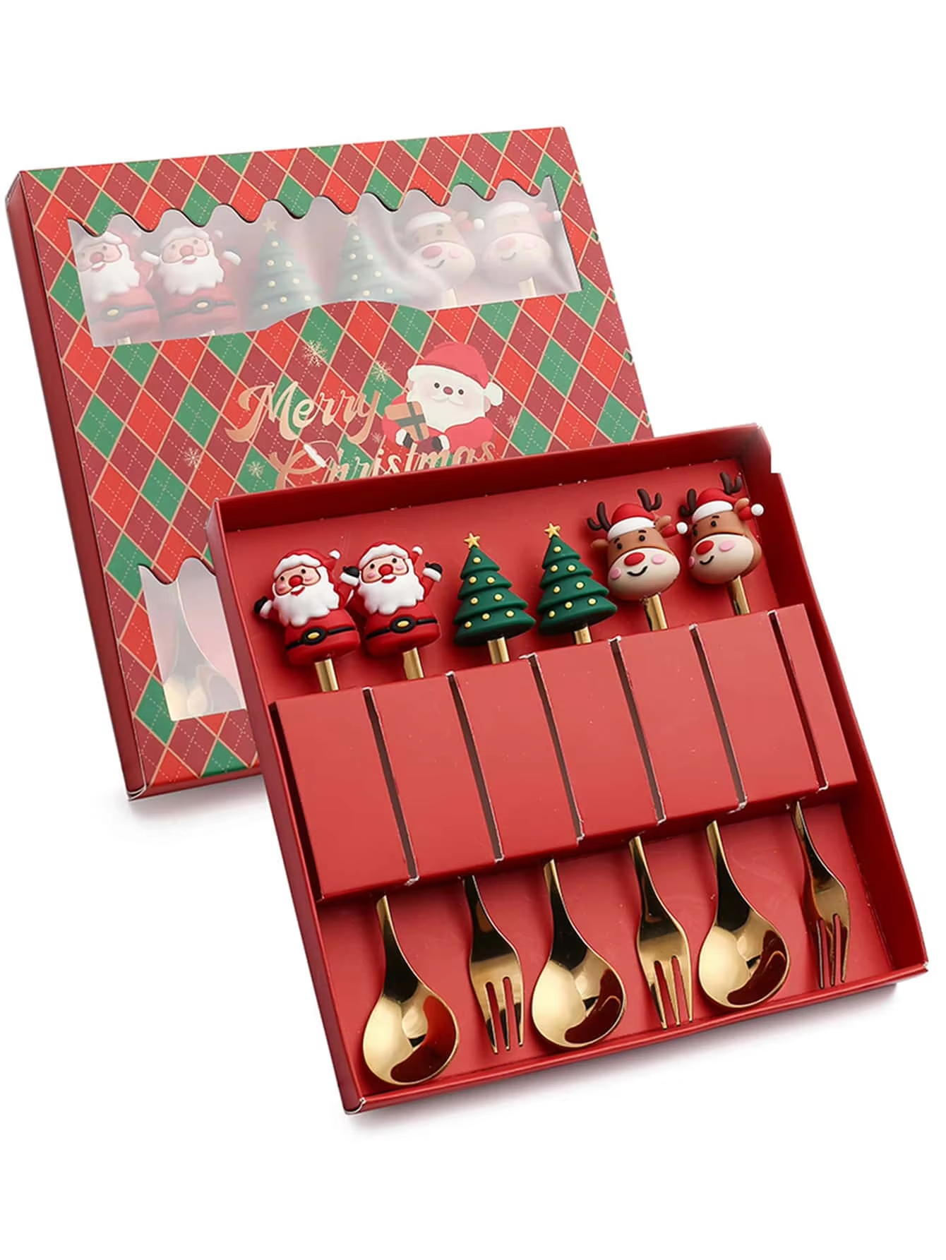 Festive Cheer Christmas Tableware Set – Santa Claus & Tree Spoon & Fork Gift Box (2/4/6pcs)