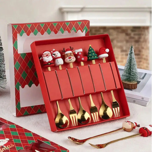 Festive Cheer Christmas Tableware Set – Santa Claus & Tree Spoon & Fork Gift Box (2/4/6pcs)