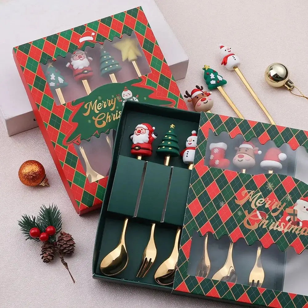 Festive Cheer Christmas Tableware Set – Santa Claus & Tree Spoon & Fork Gift Box (2/4/6pcs)