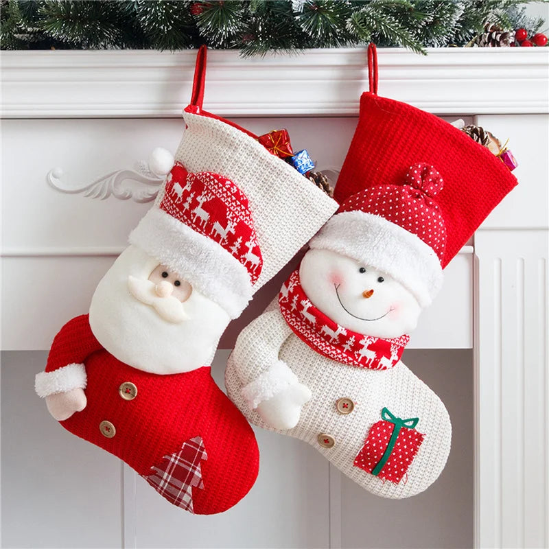 Holiday Heirloom Large Knitted Christmas Stocking – Santa Claus & Snowman Design Gift Holder