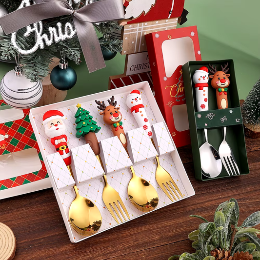 Festive Cheer Christmas Tableware Set (LARGE) – Santa Claus & Tree Spoon & Fork Gift Box (2/4pcs)