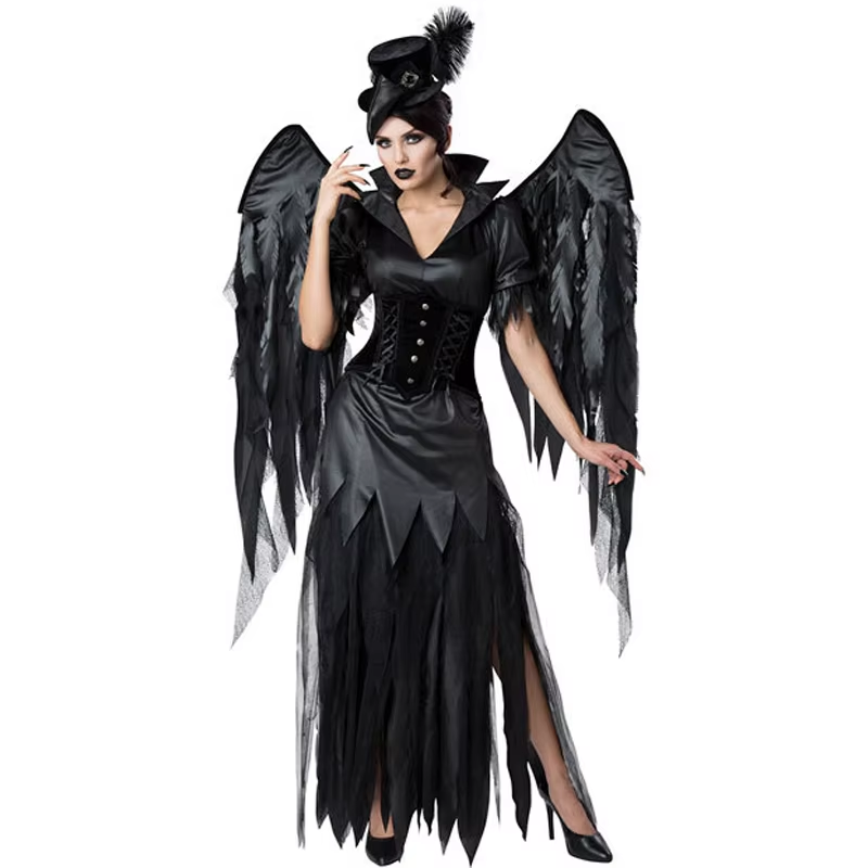 Dark Fallen Angel Deluxe Cosplay Costume – Gothic Demon Wings Halloween Outfit for Women