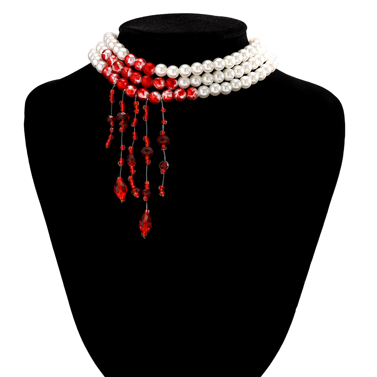 Blood Drip Pearl Necklace – Vintage Halloween Tassel Choker