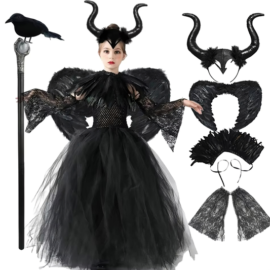 Enchanting Maleficent Dark Queen Halloween Cosplay Costume for Girls