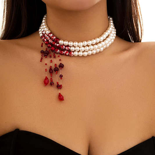 Blood Drip Pearl Necklace – Vintage Halloween Tassel Choker