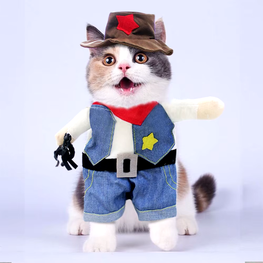 Cowboy Adventure Pet Costume - Funny Hoodie Jumpsuit for Cats & Dogs