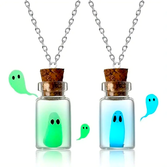 Glow Spirit: Ghost in a Bottle Necklace & Earrings Set